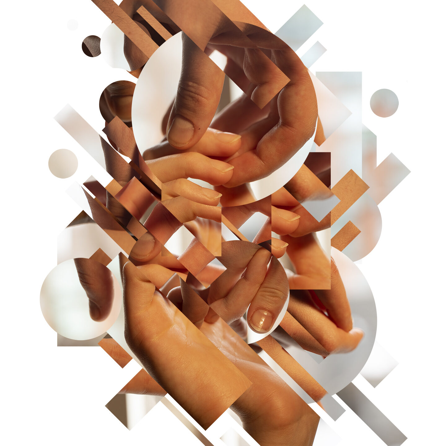AO - Two hands holding, orange and white