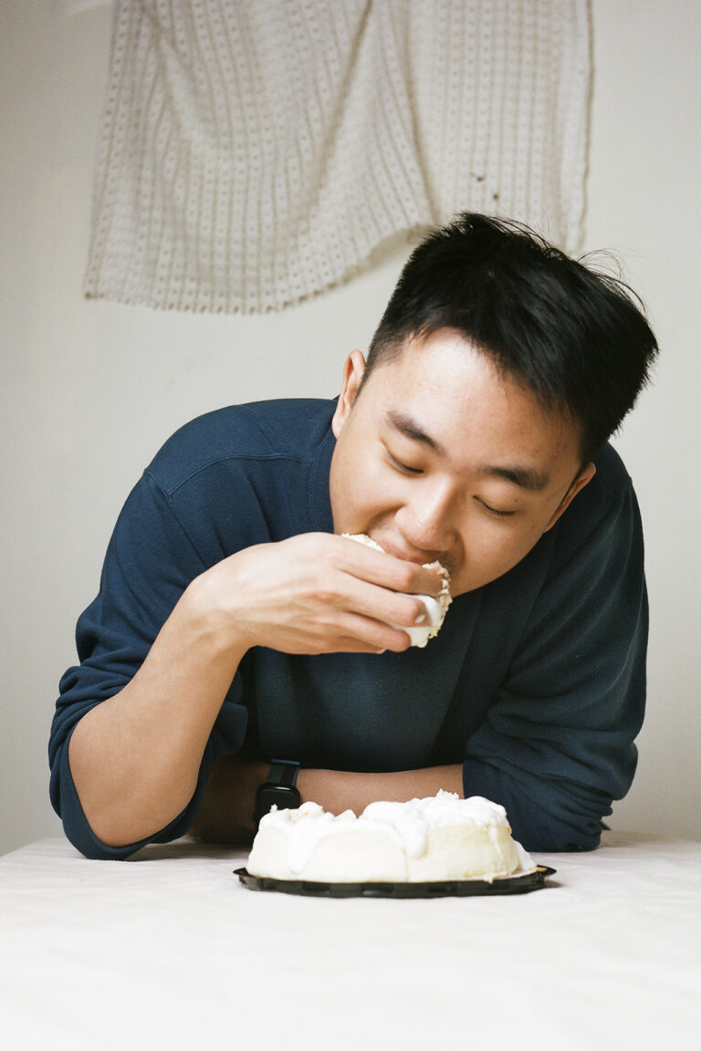 a self-Portrait of me eating a cheesecake