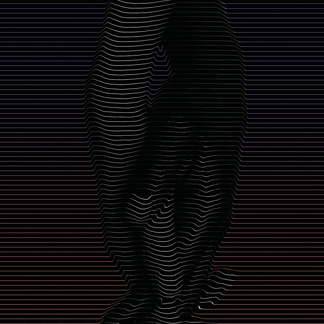 Two hands (above the wrist down to the dinner tips is visible) holding each other made out of colourful horizontal lines to create a 3D effect on paper.