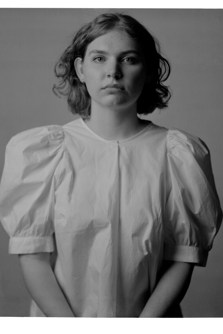 A black and white portrait of my friend Kenna,