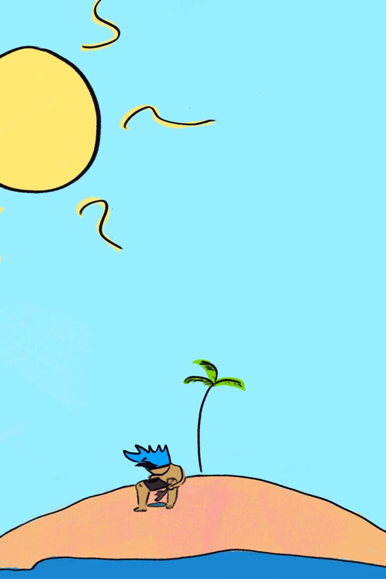 In this scene, Flow is introduced on an island, which serves as a metaphor for someone who thinks of themselves as an isolated entity.